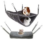 Small Animal Hammock, Ferret Hammock Bed, Hammock and Tunnel Cage Suit for Rat,Hamster, Squirrel, Sugar Glider, Guinea Pigs Ferret Accessories,Hanging Hideout Tunnel Tube Toy for Cage (Gray)