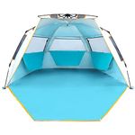 WolfWise 3-4 Person Easy Up Beach Tent UPF 50+ Portable Instant Sun Shelter Canopy Umbrella with Extended Zippered Porch, Blue