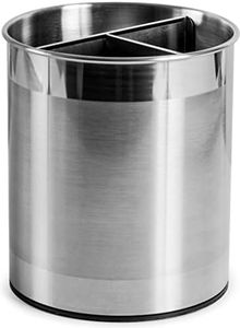 Cooler Kitchen Rotating Extra Large Stainless Steel Utensil Holder Caddy with Sturdy No-Tip Weighted Base, Removable Divider, and Gripped Insert Bottom -Dishwasher Safe Metal Cooking Utensil Holder…