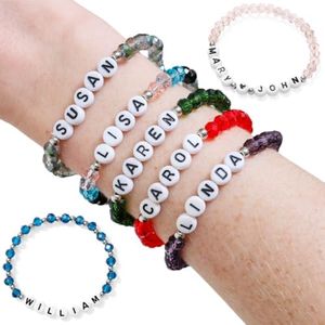 Personalized Handmade Crystal Bead Bracelet | Stretch | Custom Name, Size, Style, and Color | Unisex for Couples, Friends, Family | Adults & Kids | Anniversary, Birthday, Graduation (Stretch-Crystal)
