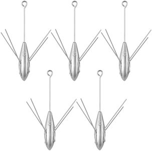 5Pcs Sputnik Sinkers, 3oz Long Tail Fishing Weights, Black Stainless Steel Saltwater Surf Casting Sinkers, Fishing Lead Weights with 4 Claw Grips, Spider Weights for Ocean Sea Sand