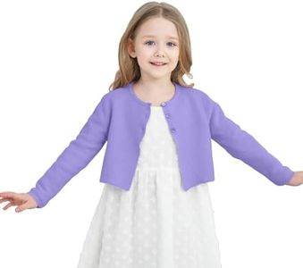 Girls' Long Sleeve Knitted Bolero Cardigan Kids Button Closure Shrug Sweaters Cropped Jacket Cover Up Tops Lilac 11-12 Years