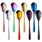 SBOMHS Dessert Spoon Stainless Steel 18/8 Coffee Spoon Colourful Tea Spoon 8 Pieces 15 cm Espresso Spoon Ice Cream Spoon for Coffee Tea Cup Milk Ceramic Mug 8 Colours