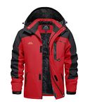 EKLENTSON Men's Winter Fleece Jacket Full Zip Waterproof Ski Snow Jacket Windproof Traveling Mountain Hooded Coat Red,L