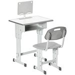 HOMCOM Kids Desk and Chair Set Adjustable Height Study Table Set w/Drawer, Book Stand, Pen Slot - Grey