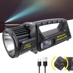 JSKNB 1000000 Lumens Spotlight, 9 Modes Rechargeable Led Spotlight Flashlight with 350° Rotate Head, Super Bright Spot Lights Outdoor Handheld, Waterproof Solar Flashlight for Emergencies, XX-Large