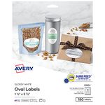 Avery Glossy White Oval Labels for Laser/Inkjet Printers, 1.5" x 2.5", Permanent, 180 Labels (22804) Made in Canada