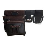 Rolson 68865 Single Leather Top Grain Tool Pouch With Belt, Tape and Hammer Holder,Brown