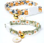 Neouth Cotton Breakaway Cat Collars With Bell Daisy Pendant Kitty Kitten Collars Green Orange Collar For Female Girl Cats Male Boy Cats (2 Pack), 12 Cm, 6 Cm