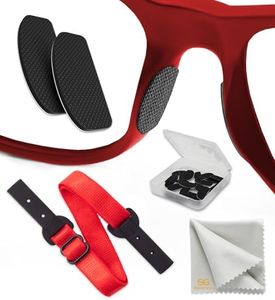 Eyeglass Nose Pads Anti Slip - Silicone Sunglass Pads for Glasses Anti Slip 1 mm x 7mm x 16mm - Eye Glasses Nose Bridge - Sunglasses Nose Guards for Glasses - 6 Pairs (Black Pads & Red Glasses Cord)