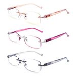 3 Pack Rimless Reading Glasses Blue Light Blocking Lightweight Spring Hinges Computer Readers for Women Men (3 Mix-1, 2, diopters)