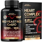 Red Yeast Rice 1200 mg with CoQ10 100 mg - with Magnesium | Niacin | Vitamin E & D3 - Heart Health Support, Energy & Metabolism - Effective, Flush-free & Laboratory Tested - Made in USA, 120 Capsules