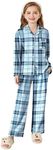 Arshiner Pajamas Set for Girls Plaid Long Sleeve Lounge Set Button Down Pj Sets Light Blue Plaid 12-13 Years