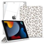 TopPerfekt Hybrid Slim Case for iPad 9th / 8th / 7th Generation (2021/2020 / 2019) 10.2 Inch -[Built-in Pencil Holder] Shockproof Cover with Clear Transparent Back Shell, Auto Sleep Wake Grey Leopard