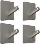 SAYONEYES Brushed Nickel Self Adhesive Towel Hooks for Bathroom Wall Mounted - SUS304 Stainless Steel Waterproof Stick on Wall Hooks with Strong Strips – 3M Hooks for Hanging Coats – 4 Pack