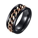 Mens Promise Rings Stainless Steel, Plain Band Inlay with Rotatable Curb Chain 8MM Engagement Ring, Black Rose Gold, Size N 1/2