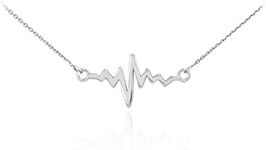 trendy vital sign charm necklace featuring pendant shaped like a heart beat on an ekg monitor suspended from either ends of its dainty chain