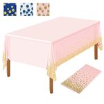 NEBURORA 1 Pack Pale Pink Gold Dot Party Tablecloth Plastic Tablecloth 137x274cm Gold Dot Confetti DisposableTable Cover Rectangular Party Table Cover for Picnic, Baby Shower, Halloween, Birthday