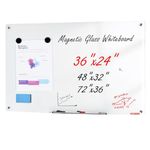 VEVOR Magnetic Glass Whiteboard, Dry Erase Board 36"x24", Wall-Mounted Large White Glassboard Frameless, with Marker Tray, an Eraser and 2 Markers, White