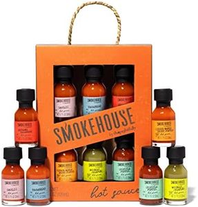 Smokehouse by Thoughtfully, Gourmet Hot Sauce Collection in Mini Bottles, Flavors Include Citrus Mango Ghost Pepper, Habanero, Chipotle Pepper, Whiskey Jalapeno, Garlic and Extreme Habanero, Pack of 6