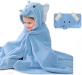 ROMASA Baby Bath Towel Ultra Soft Hooded Towel Highly Absorbent Bathrobe Blanket Toddlers Shower Gifts for Boys Girls-27.5" x 55" (Blue Elephant)