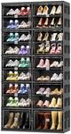JEKO&JEKO 9 Tiers Foldable Boot Storage Shoe Rack Cabinet for Closet Entryway, Large Collapsible Shoe Organizer with Magnetic Doors (Black)