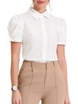 Allegra K Women's Puff Short Sleeve Turn Down Collared Work Office Button Down Shirt White M