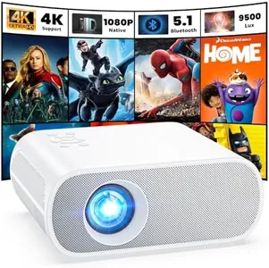 HOMPOW Projector, Native 1080P Full HD Bluetooth Projector with Speaker, Outdoor Portable Movie Mini Projector Compatible with Laptop, Smartphone, TV Stick, Xbox, PS5