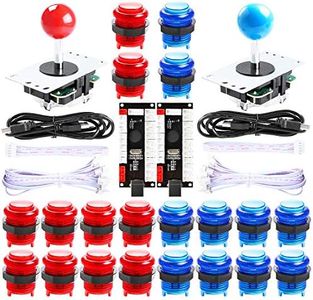 Qenker 2 Player LED Arcade DIY Parts 2X USB Encoder + 2X Joystick + 20x LED Arcade Buttons for PC, MAME, Raspberry Pi, Windows (Red & Blue Kit)