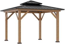 Outsunny 11' x 11' Wood Frame Hardtop Gazebo Galvanized Steel Canopy Outdoor Shelter with Double Vented Roof for Garden, Lawn, Poolside, Black
