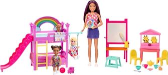 Barbie Skipper First Jobs Daycare Playset, 3 Dolls, Furniture & 15+ Accessories, Includes Bunkbeds & Color-Change Easel