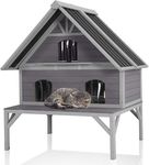 Aivituvin Outdoor Cat House, Wooden Two-Story Feral Cat Shelter Outside, Weatherproof Kitty Home with 3 Escape Doors, Windows and Removable Floors, Cat Condo Indoor (Grey, XL)