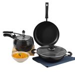 Vinod Trio Hard Anodised Cookware Set of 3 | 3 litre Kadai and 26 cm Frypan with Common Lid, 3 litre Pressure Cooker | 3.25 mm Thick| Induction and Gas Base | 2 Year Warranty