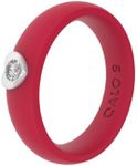 QALO Women's Rubber Silicone Ring, White Cubic Zirconia in Silver Heart Gemstone Silicone Rubber Wedding Band, Breathable, Durable Engagement Silicone Ring, 9mm wide, 2mm thick, Red, Size 5