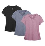 icyzone Workout Shirts Yoga Tops Activewear V-Neck T-Shirts for Women Running Fitness Sports Short Sleeve Tees, Black/Navy/Rose Wine, X-Large