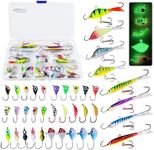 Skipaelf Ice Fishing Jigs Kit Ice Fishing Lures,Glow Ice Fishing Jig Heads with Tackle Box for Crappie Walleye Sunfish Perch Trout Ice Fishing Tackle 38Pcs