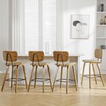 Bekrvio Counter Height Bar Stools Set of 4, PU Leather Upholstered Barstools with Backs, Bent Wood Legs, 26 Inch Seat Height, Mid Century Modern Counter Stools for Kitchen Island, Brown