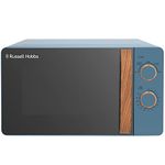 Russell Hobbs RHMM713BL 17 L 700 W Scandi Compact Blue Manual Microwave with 5 Power Levels, Wood Effect Handle & Dials, Timer, Defrost Setting, Easy Clean