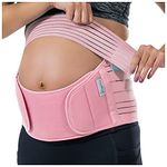 Maternity Belt, Maternity Belly Band - Back Pain Reducing, Pelvic Pressure Relieving Pregnancy Belt By Comfy Mom - Adjustable Pregnancy Band with Breathable Material. Baby Pink Color - Size L