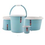 LUCIDO Modern Heavy Plastic Bathroom Set of 4-20L Bucket, 1L Mug, Tub, & Stool Combo, Pastel Blue