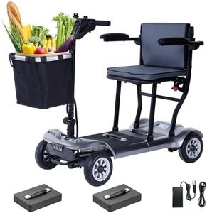 PAISEEC Ultra Lightweight Mobility Scooter for Adults, Electric Powered Mobility Scooter, 39.7 lbs Folding Design with 2 Lithium Batteries, All Terrain Travel up to 18.6 Miles Airline Approved-Grey