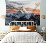 Ambesonne Mountain Tapestry, Evening South High Hill Above the Sky Colorful Nepal Everest Photo, Wide Wall Hanging for Bedroom Living Room Dorm, 80" X 60", Bluegrey Salmon