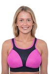 Gemm Ladies Black & Pink Plus Size Sports Bra High Impact Non Wired Large Busts with Free Bra Extender Gym Exercise Yoga Running Athletic Workout Sportswear (38 G)