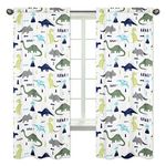 Sweet Jojo Designs 2-Piece Blue and Green Modern Dinosaur Bedroom Decor Window Treatment Panels