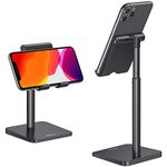 OMOTON Phone Stand, Angle Height Adjustable Vertical Desktop Mobile Phone Stand Holder, Mount for iPhone SE 14 Pro/13/12/11/8/XS/XR/Max, Samsung Galaxy S20 10/A13/12, All Smartphones (Up to 7 In)Black