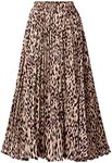 Basoteeuo Womens Skirt Leopard Print Midi Long Shirring Skirts High Waisted A Line Skirts, Yellow, Large