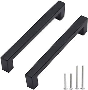 Redunest Cabinet Pulls Matte Black Cabinet Handles Square Drawer Pulls, 10 Pack 5 Inch Stainless Steel Kitchen Door Cupboard Cabinet Handles, Drawer Hardware Handles, 128mm Hole Centers