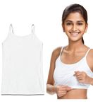 SWELANA Padded Camisole for Girls 8-10 Years - Beginners Camisoles with Built in Attached Inner Padding | Teens Starter Innerwear Cami Bra Slip | Teenager Home & School Puberty Slips | 1 Pack White