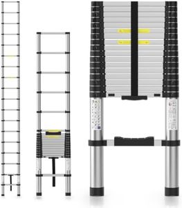 Telescoping Ladder, 17.8FT Aluminum Extension Ladder, One-Button Retraction Anti-Pinch, Heavy Duty 330LBS Capacity, for Home, Attic, Roof, RV