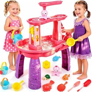 Hanyutom 2026 Upgraded Water Table for Kids Ages 4-8, 3-Tier Kids Sand Water Table, Activity Sensory Play Table Toys for Outdoor Beach Sensory, Summer Outside Toys for Toddler Girl (Pink)